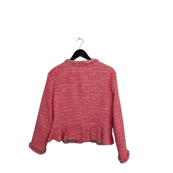 J. Crew Peplum Lady Jacket Blazer Womens‎ 6 Neon Fuchsia Pink Tweed Quiet Luxury - Picture 2 of 3
